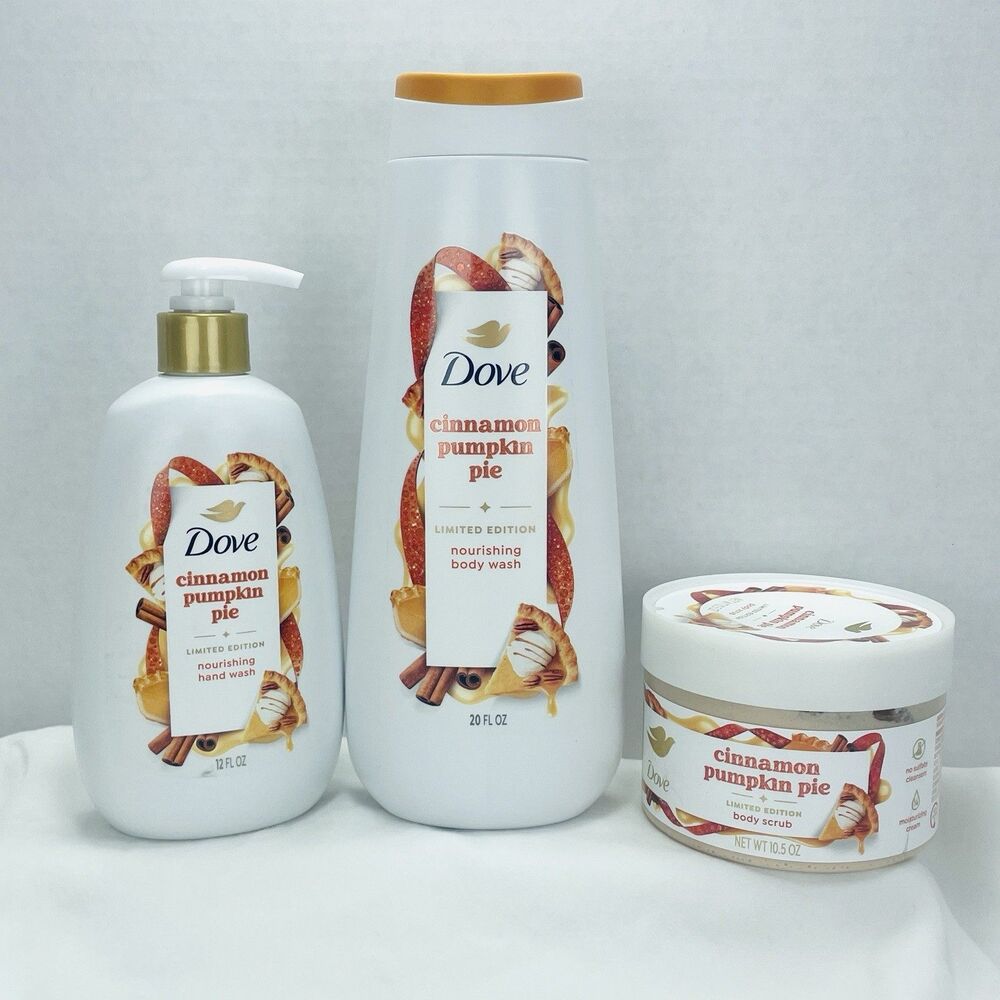 3 Pack Dove Limited Edition Cinnamon Pumpkin Pie Body Wash / Scrub / Hand Wash